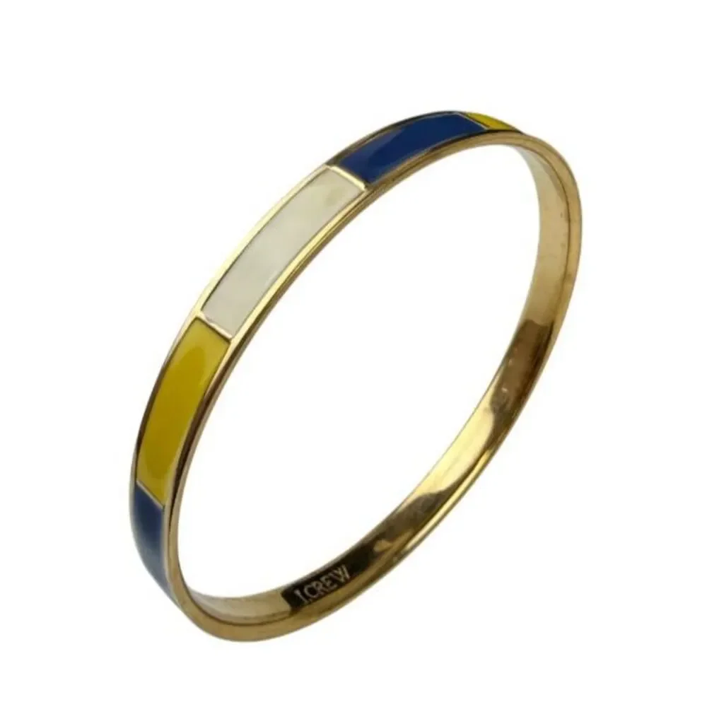 J. Crew Color Block Enamel Stacking Bangle Bracelet Gold Tone Navy Yellow Ivory